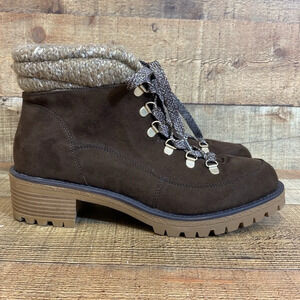 True Craft Markie Hiking Booties Womens Size 10 M Brown Tan Lace up Ankle Fabric